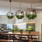 Black Metal Pendant Light with Rope and Leaf for Restaurant and Lodge