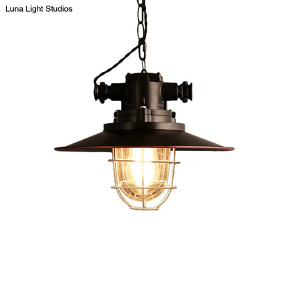 Lámpara colgante de metal negro con jaula de alambre y pantalla de cristal – Kit de lámpara colgante de 1 luz