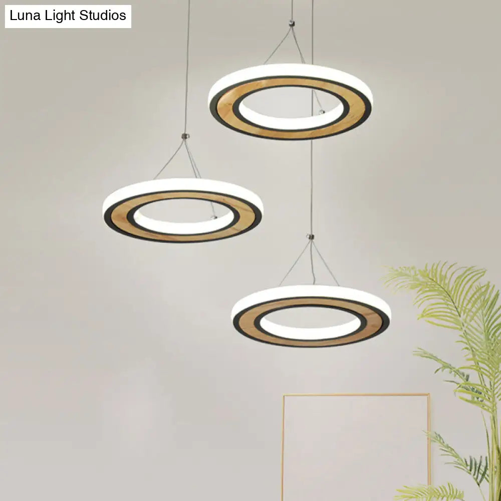 Black Metal Ring LED Ceiling Light Pendant with 3 Modern Style Lights - Ideal for Living Room