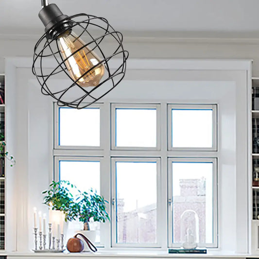 DecorBites™ Black Metal Rotatable Ceiling Light Fixture for Restaurant - Industrial Semi Flush Mount Cage Design with 1/2/3 Heads