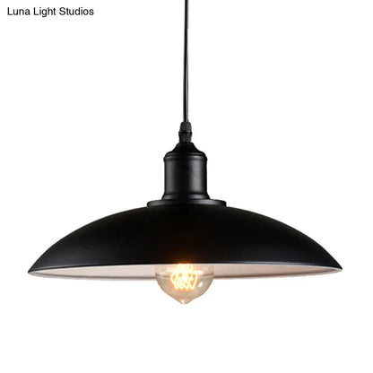 Black Metal Single-Bulb Domed Suspension Ceiling Lamp for Industrial Lighting