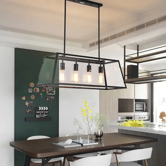 DecorBites™ Black Metal Trapezoid Island Pendant Light with 4 Industrial Heads for Dining Room