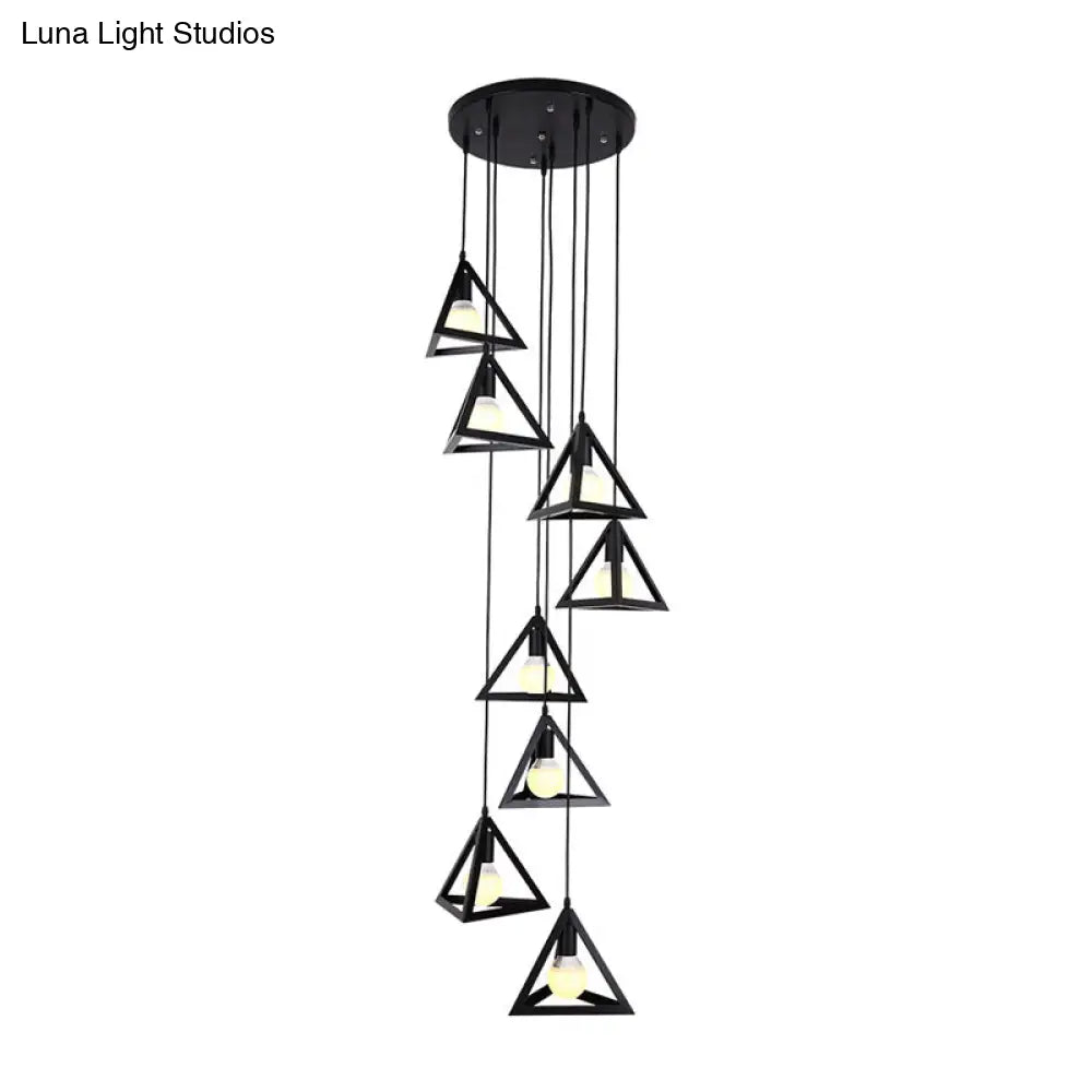 Black Metal Triangle Suspension Lamp - Modern Design, 8 Lights, Multi Hanging Light Fixture