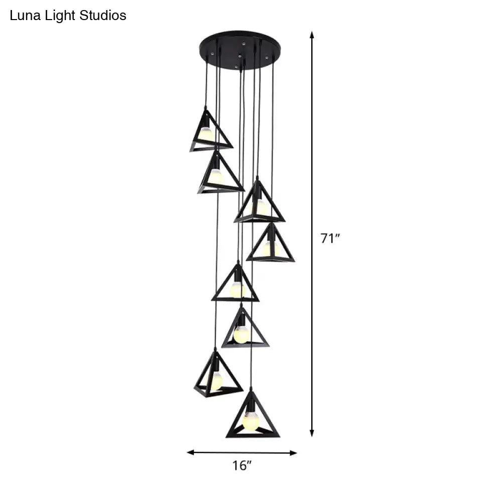 Black Metal Triangle Suspension Lamp - Modern Design, 8 Lights, Multi Hanging Light Fixture