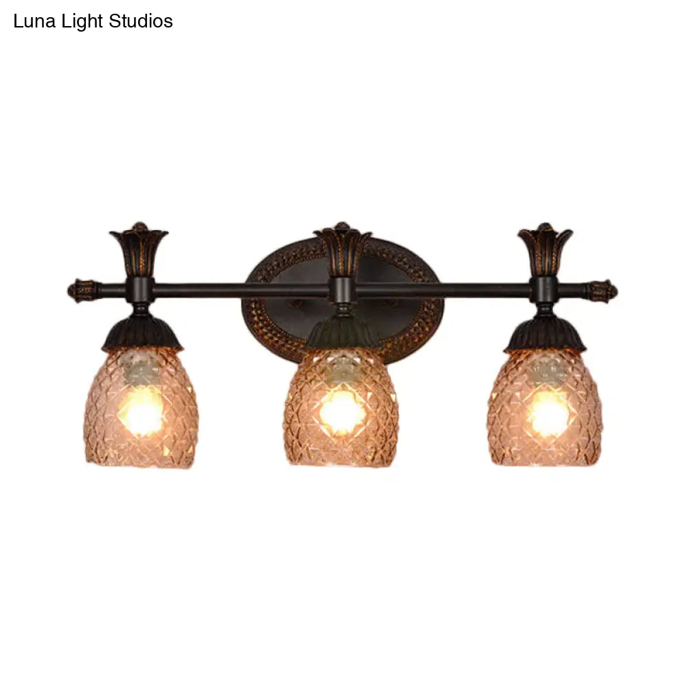 Black Metal Wall Mount Vanity Light: Clear Prismatic Glass Dome, Traditional Style, 2/3-Light Bathroom Lighting