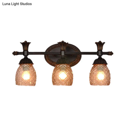 Black Metal Wall Mount Vanity Light: Clear Prismatic Glass Dome, Traditional Style, 2/3-Light Bathroom Lighting