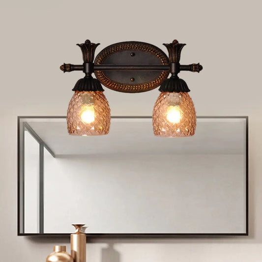 Black Metal Wall Mount Vanity Light: Clear Prismatic Glass Dome, Traditional Style, 2/3-Light Bathroom Lighting