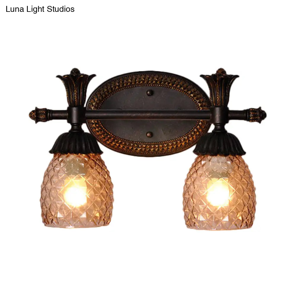 Black Metal Wall Mount Vanity Light: Clear Prismatic Glass Dome, Traditional Style, 2/3-Light Bathroom Lighting