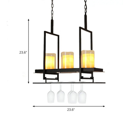 Black metal wine glass chandelier with three amber led incandescent fluorescent candle lights and chain cord length adjustment