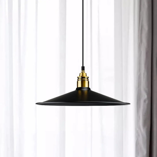 Black Metallic Cone Shade Ceiling Light - Loft Style 1 Head Kitchen Pendant Lamp (10"/14" Wide)