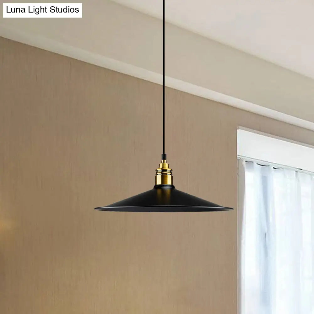 Black Metallic Cone Shade Ceiling Light - Loft Style 1 Head Kitchen Pendant Lamp (10"/14" Wide)