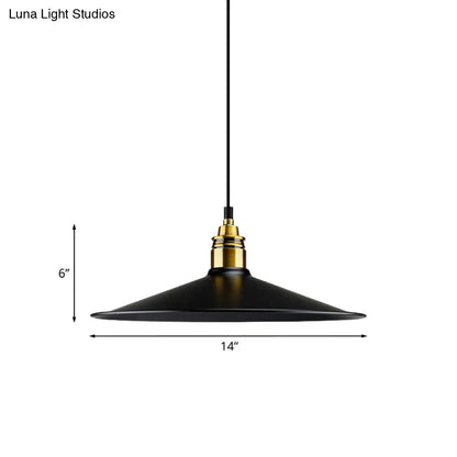 Black Metallic Cone Shade Ceiling Light - Loft Style 1 Head Kitchen Pendant Lamp (10"/14" Wide)