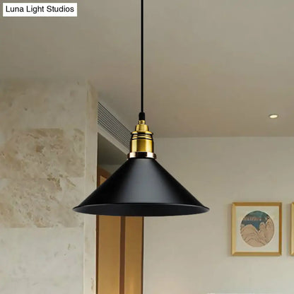 Black Metallic Cone Shade Ceiling Light - Loft Style 1 Head Kitchen Pendant Lamp (10"/14" Wide)