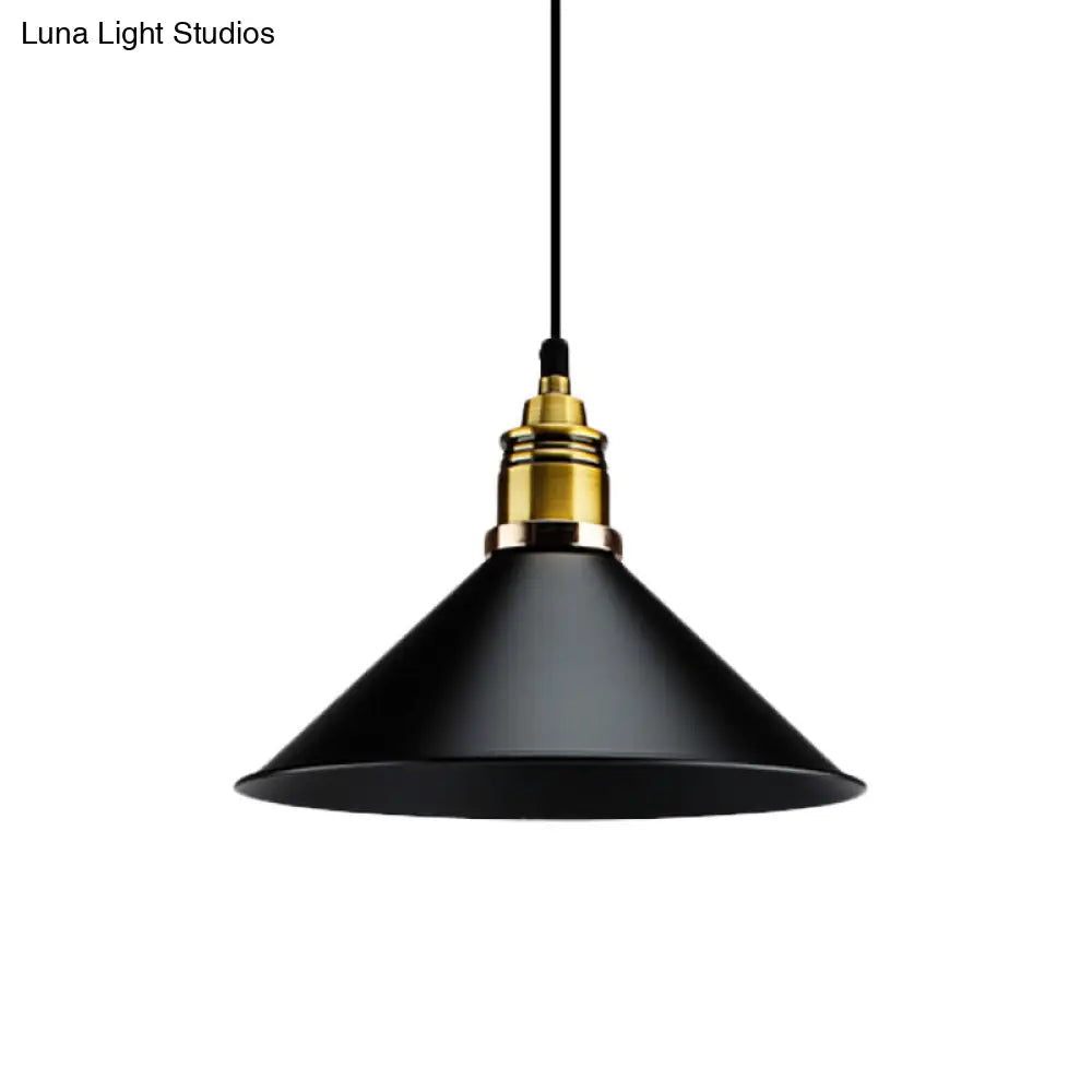 Black Metallic Cone Shade Ceiling Light - Loft Style 1 Head Kitchen Pendant Lamp (10"/14" Wide)