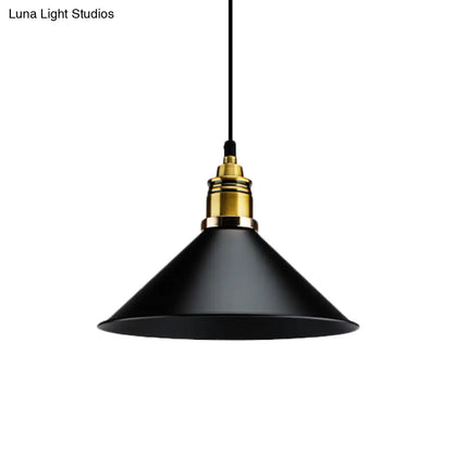 Black Metallic Cone Shade Ceiling Light - Loft Style 1 Head Kitchen Pendant Lamp (10"/14" Wide)