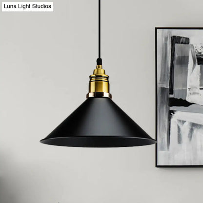 Black Metallic Cone Shade Ceiling Light - Loft Style 1 Head Kitchen Pendant Lamp (10"/14" Wide)