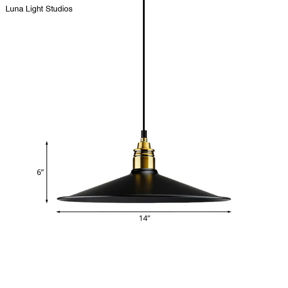 Black Metallic Cone Shade Ceiling Light - Loft Style 1 Head Kitchen Pendant Lamp (10"/14" Wide)