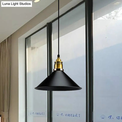 Black Metallic Cone Shade Ceiling Light - Loft Style 1 Head Kitchen Pendant Lamp (10"/14" Wide)