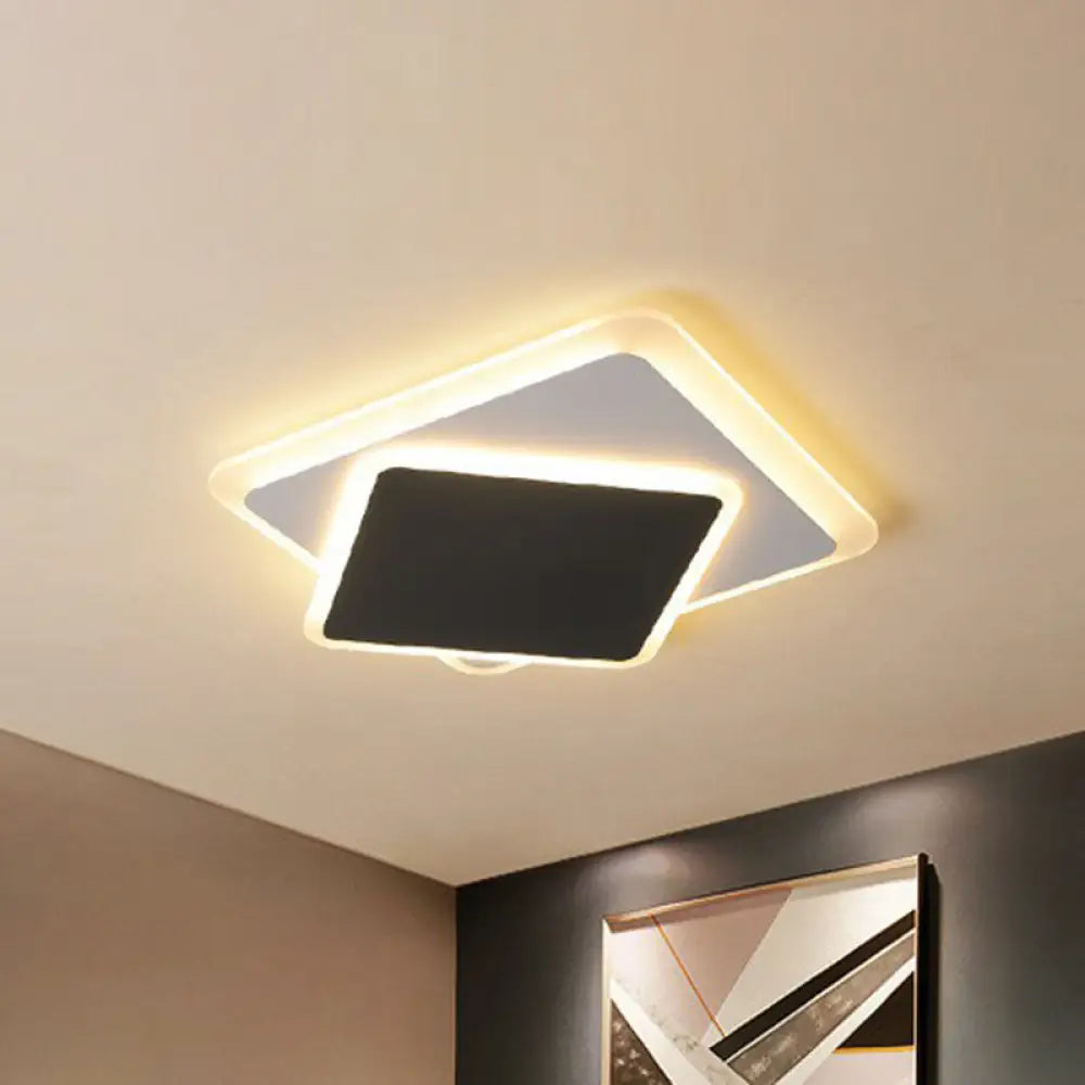 DecorBites™ DecorBites™ Black Metallic LED Flush Mount Ceiling Light - Contemporary Square Fixture