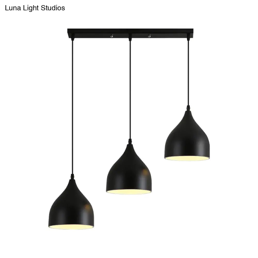 Black Metallic Onion Pendant Lamp with 3 Contemporary Heads and Down Lighting