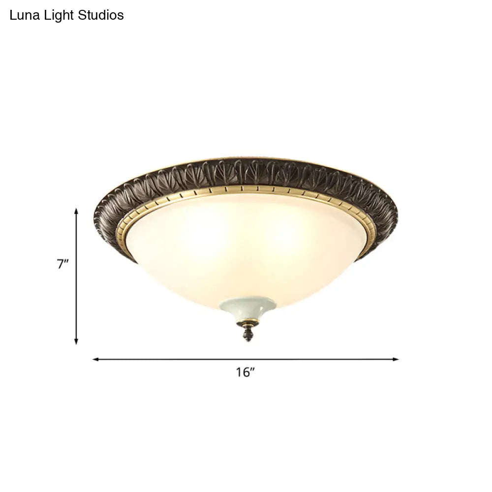 Lámpara de techo DecorBites™ de cristal opalino negro con adorno de hojas/flores - Montaje empotrado tradicional de 3 luces