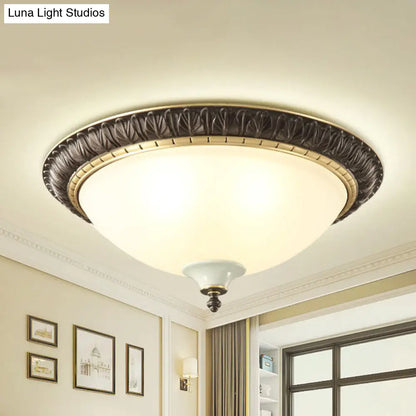 Lámpara de techo DecorBites™ de cristal opalino negro con adorno de hojas/flores - Montaje empotrado tradicional de 3 luces