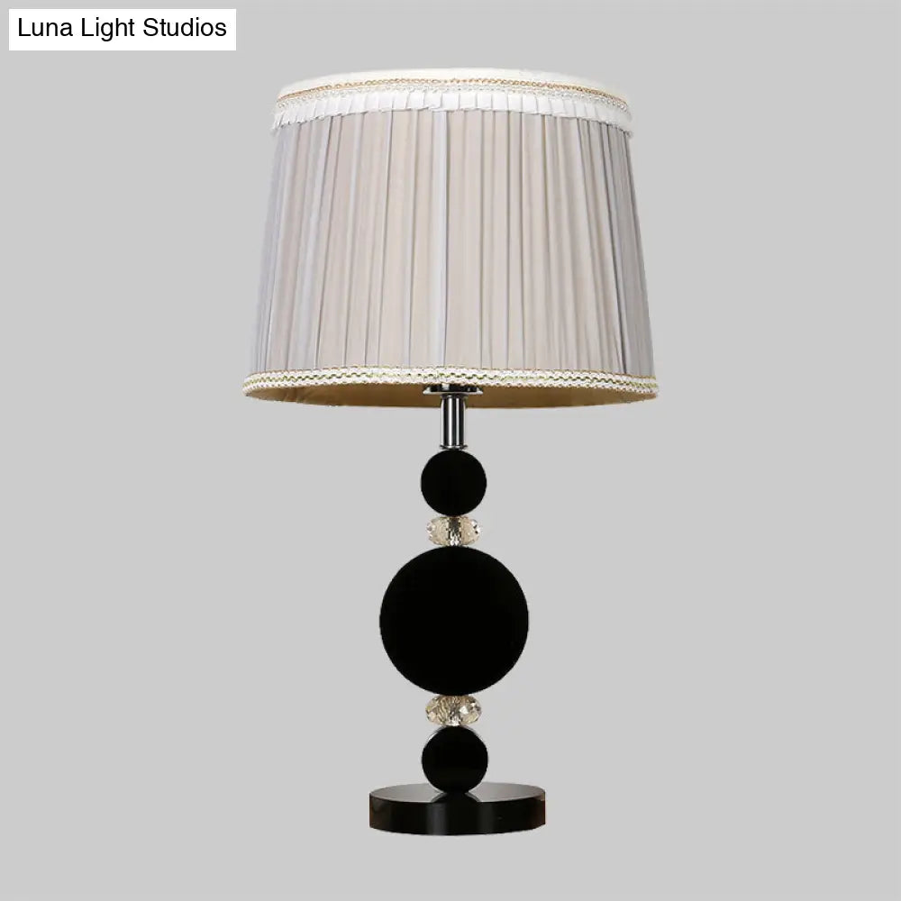 Black Minimalist Bedroom Table Light with Pleated Lampshade, Beveled Crystal, and 1-Bulb Night Lighting