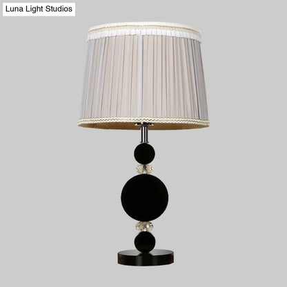 Black Minimalist Bedroom Table Light with Pleated Lampshade, Beveled Crystal, and 1-Bulb Night Lighting