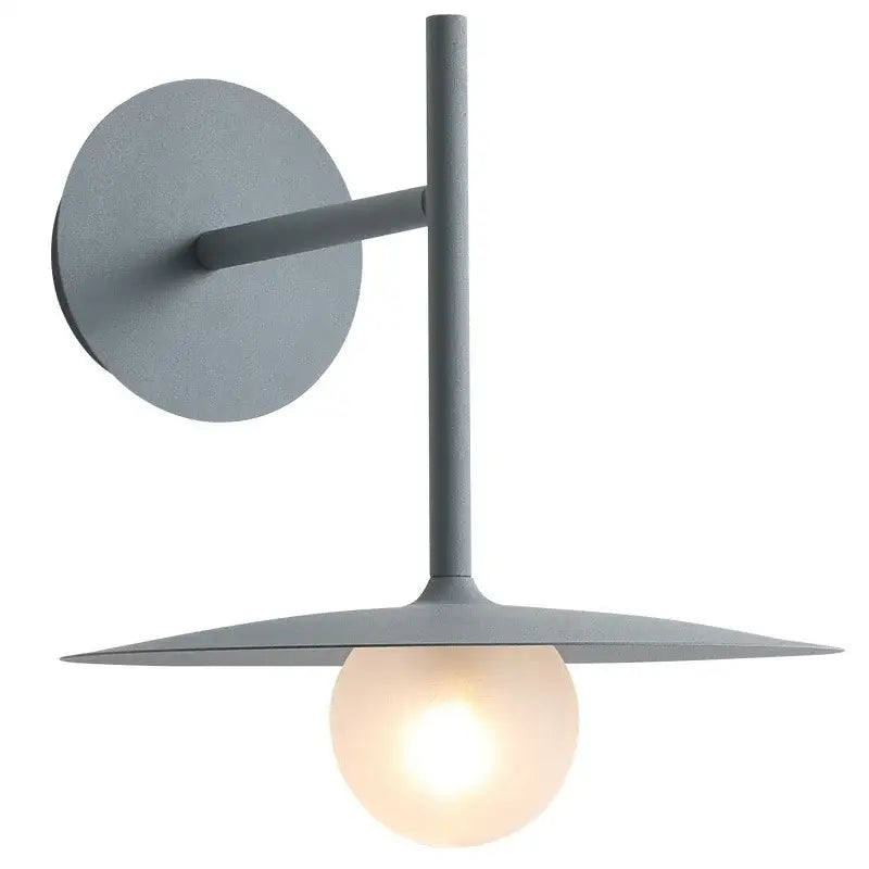 Modern gray metal wall lamp with minimalist design and frosted glass ball shade for decorbites glass ball wall lighting