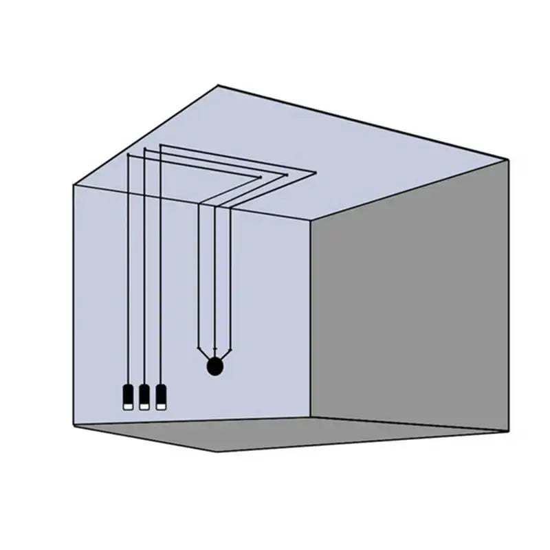Diagram of a black minimalist led wall lamp by decorbites showing cube room with vertical lines to rectangular and sphere lamps