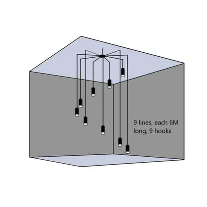 Black minimalist led wall lamp with nine black pendant hooks suspended from central hub for bedroom decorbites wall lamp
