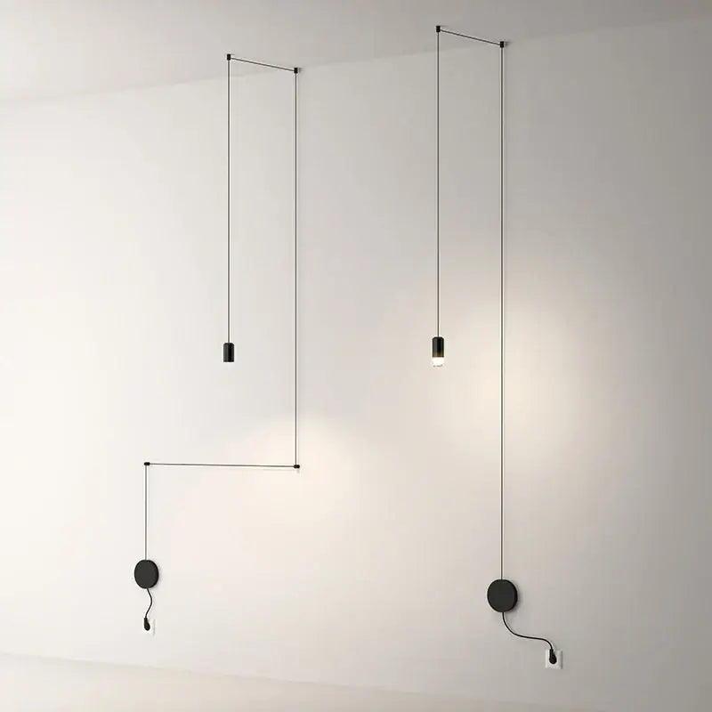 Black minimalist led wall lamp with sleek linear pendant lights and circular bases for bedroom and living room decorbites wall lamp