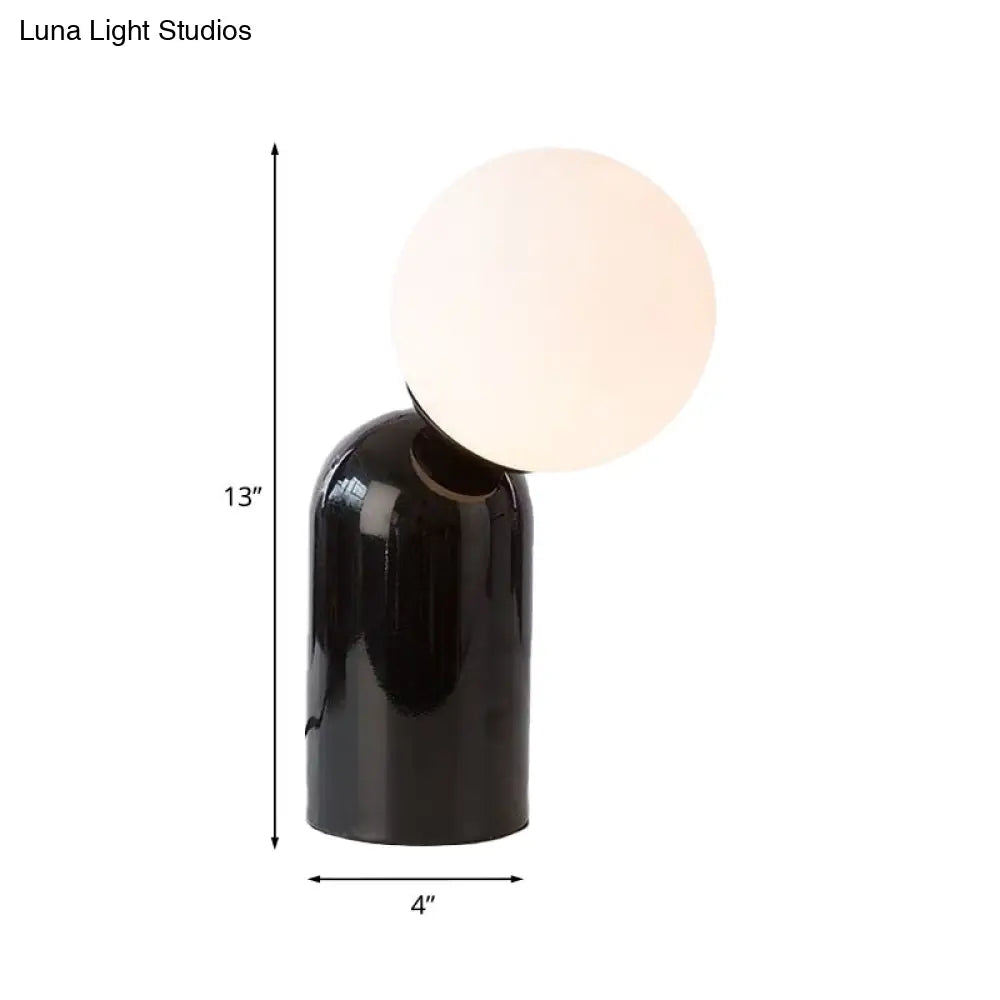 Black Minimalist Metal Desk Lamp with Opal Glass Shade – Semi Capsule Table Light (1-Light)