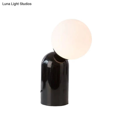 Black Minimalist Metal Desk Lamp with Opal Glass Shade – Semi Capsule Table Light (1-Light)