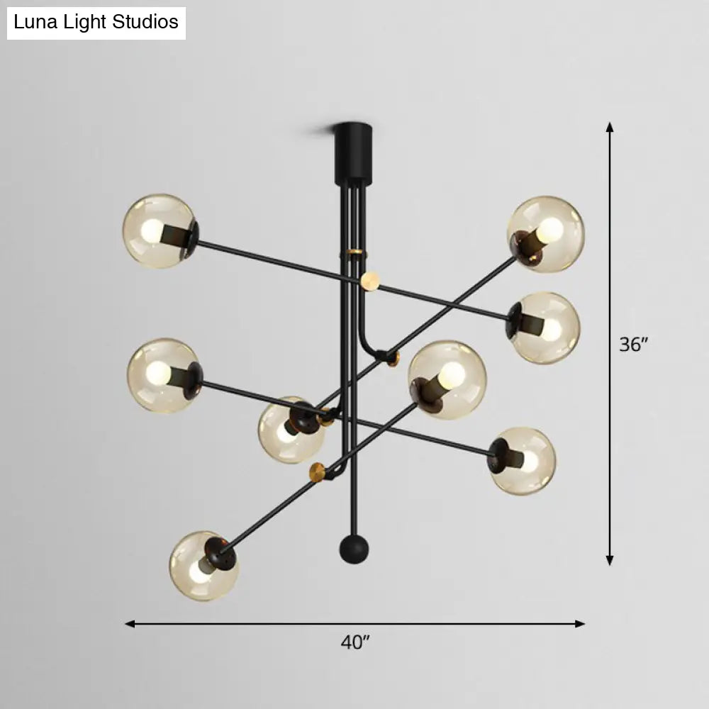 Black Minimalistic Chandelier: Vertical Suspension Light with Ball Glass Shade - Ideal for Restaurants
