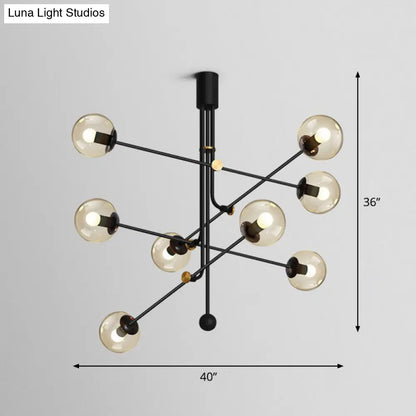 Black Minimalistic Chandelier: Vertical Suspension Light with Ball Glass Shade - Ideal for Restaurants