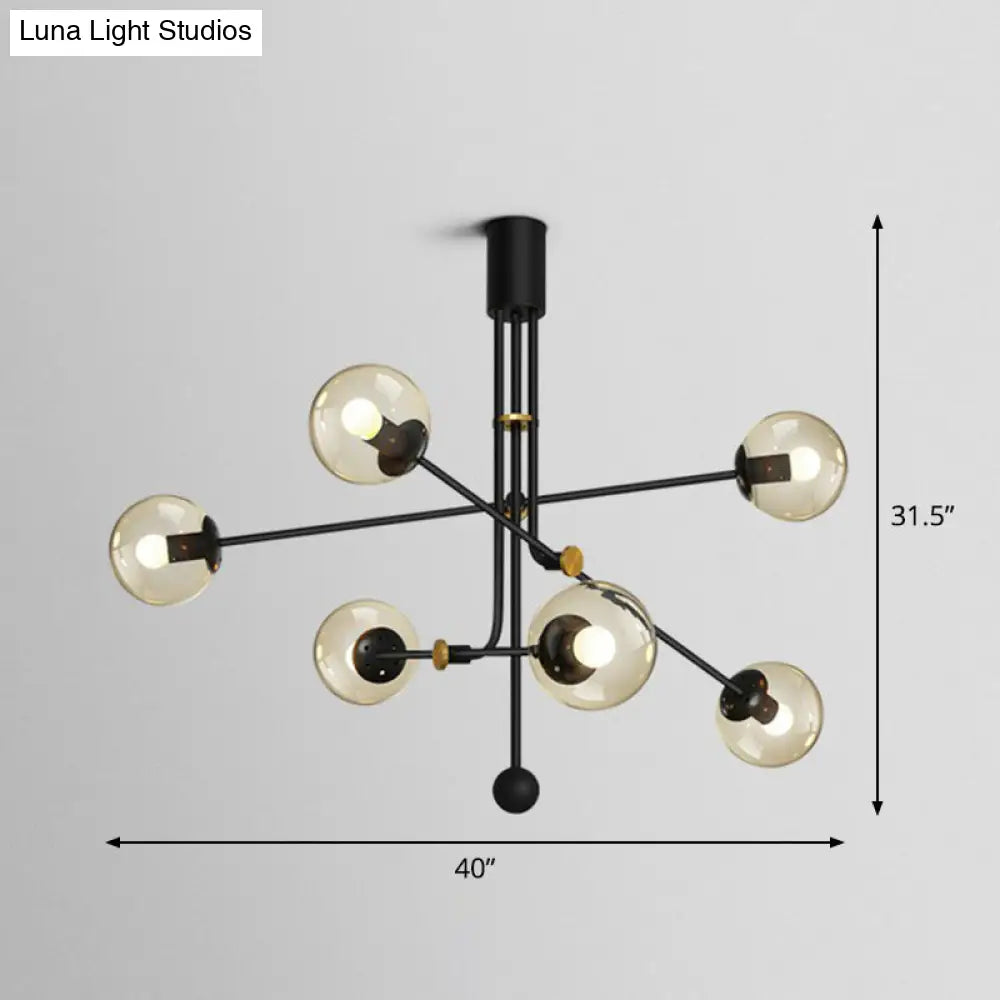 Black Minimalistic Chandelier: Vertical Suspension Light with Ball Glass Shade - Ideal for Restaurants