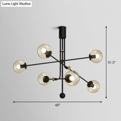 Black Minimalistic Chandelier: Vertical Suspension Light with Ball Glass Shade - Ideal for Restaurants