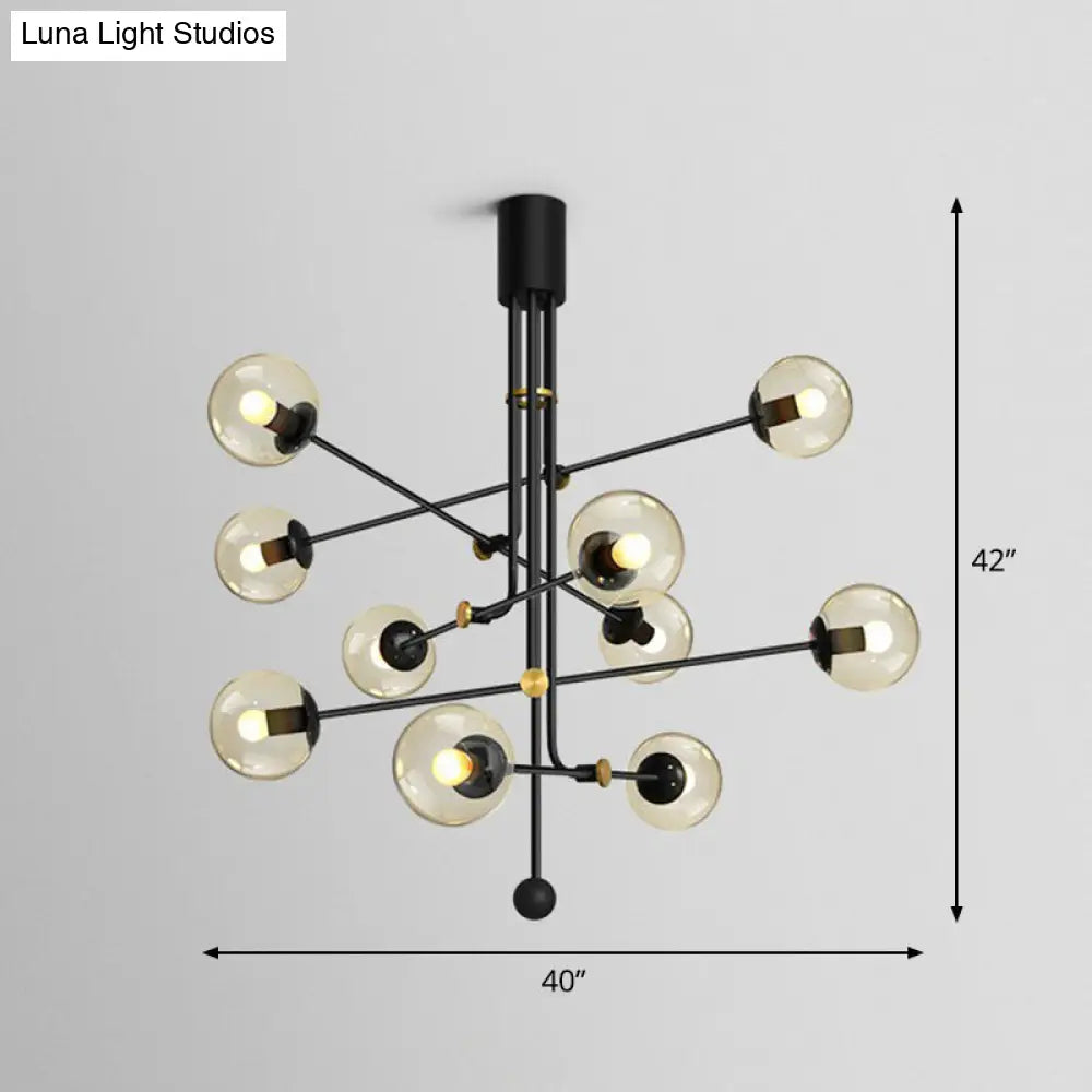 Black Minimalistic Chandelier: Vertical Suspension Light with Ball Glass Shade - Ideal for Restaurants
