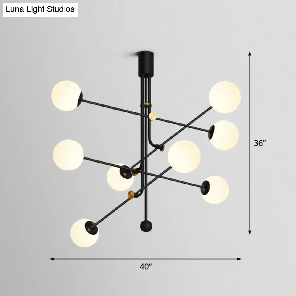 Black Minimalistic Chandelier: Vertical Suspension Light with Ball Glass Shade - Ideal for Restaurants