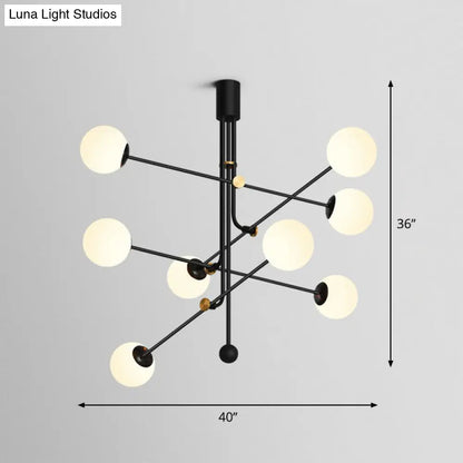 Black Minimalistic Chandelier: Vertical Suspension Light with Ball Glass Shade - Ideal for Restaurants