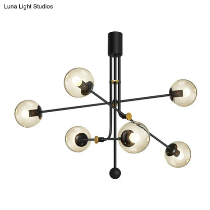 Black Minimalistic Chandelier: Vertical Suspension Light with Ball Glass Shade - Ideal for Restaurants