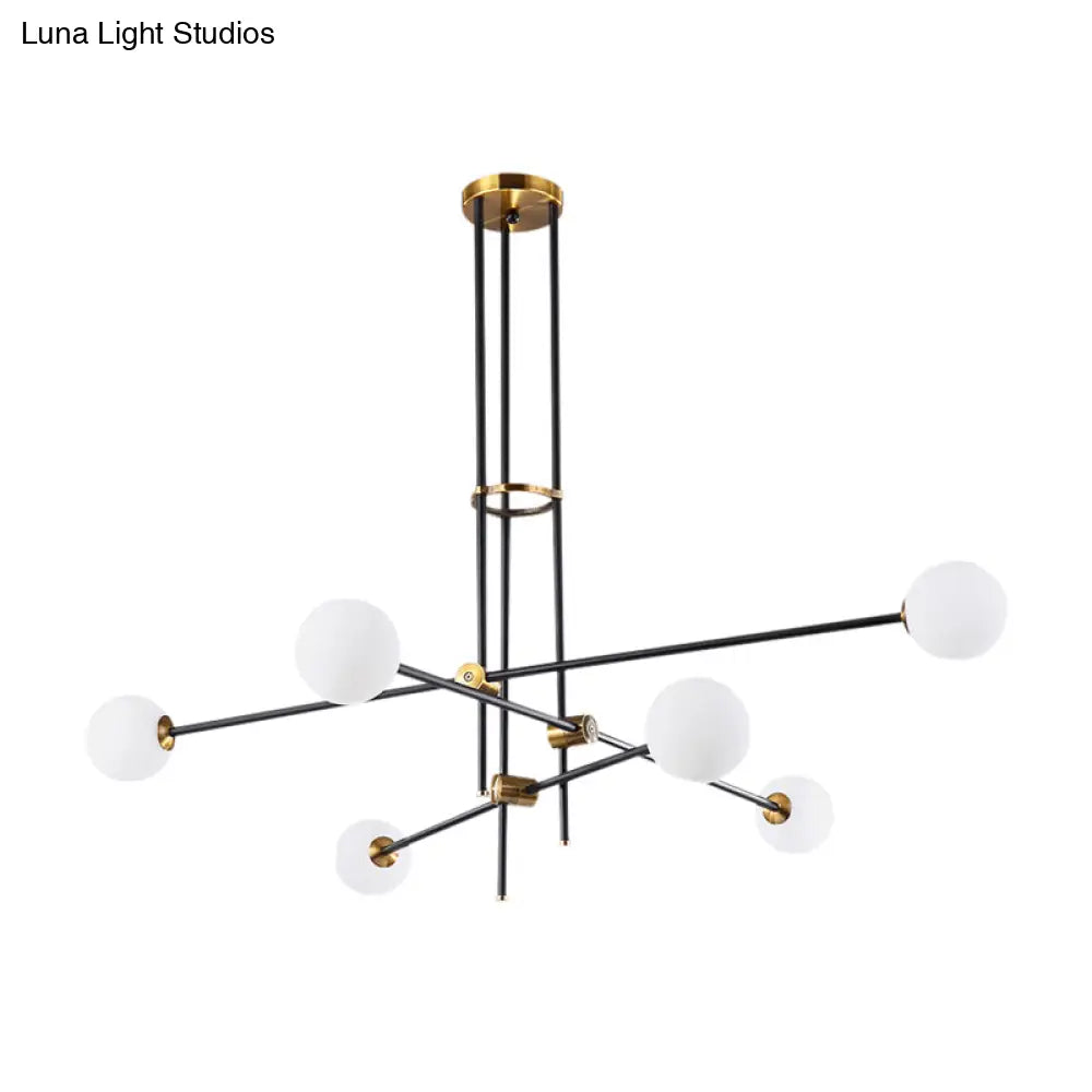 Black Modern 3-Arm Chandelier with Glass Shades - 6 Bulb Ceiling Pendant