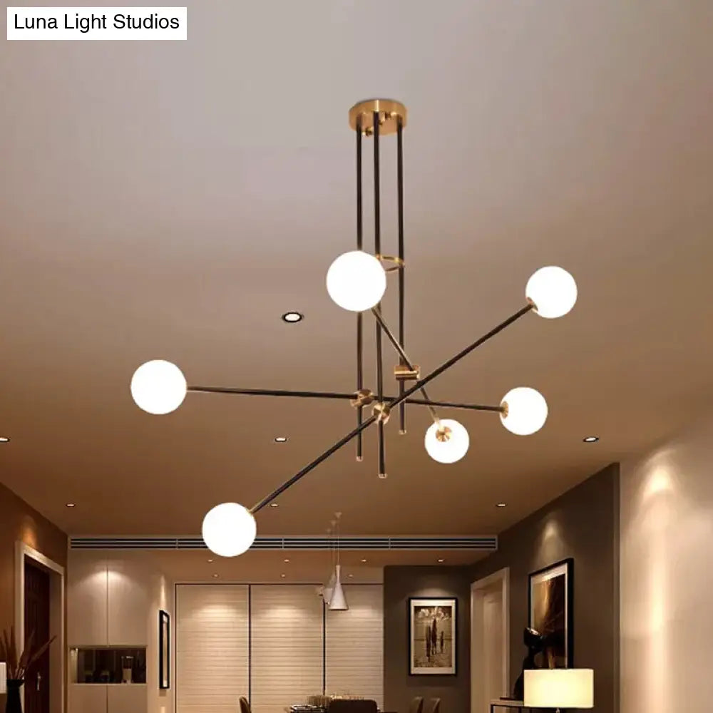 Black Modern 3-Arm Chandelier with Glass Shades - 6 Bulb Ceiling Pendant