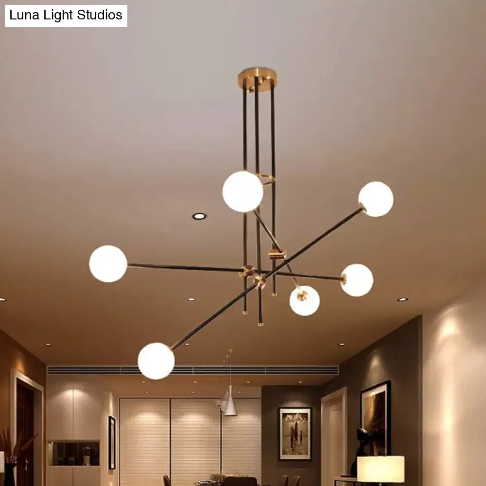 Black Modern 3-Arm Chandelier with Glass Shades - 6 Bulb Ceiling Pendant