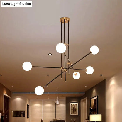 Black Modern 3-Arm Chandelier with Glass Shades - 6 Bulb Ceiling Pendant
