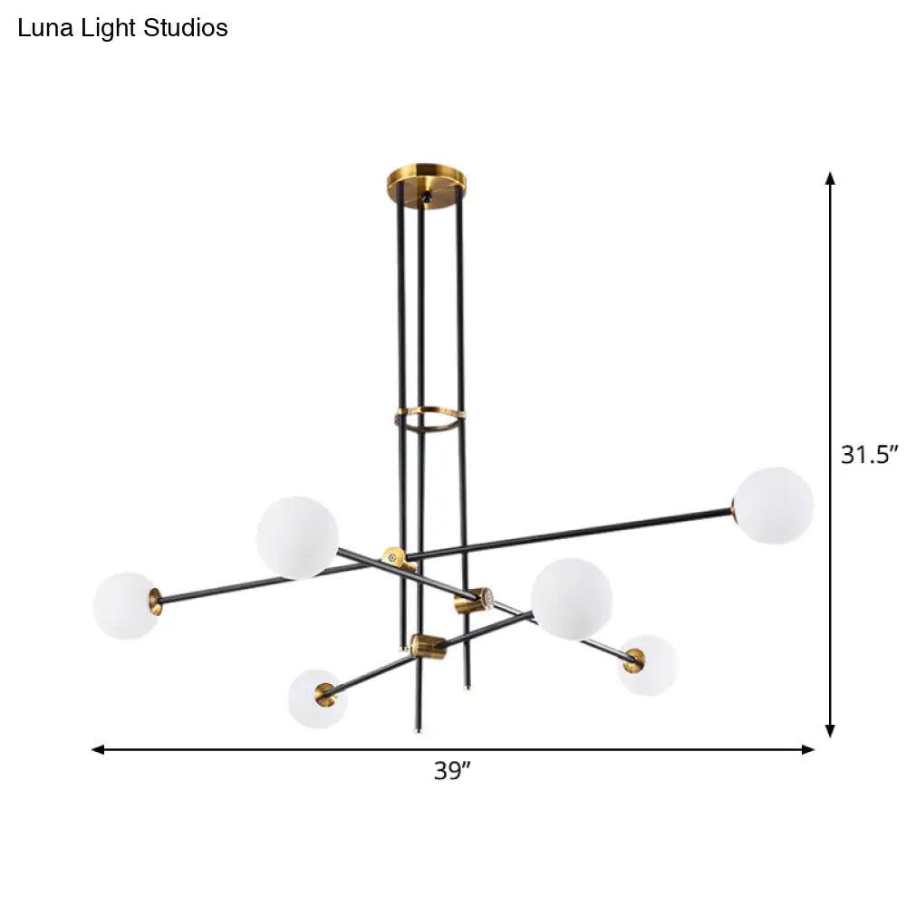 Black Modern 3-Arm Chandelier with Glass Shades - 6 Bulb Ceiling Pendant