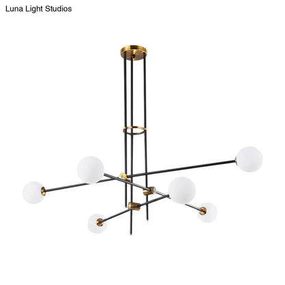 Black Modern 3-Arm Chandelier with Glass Shades - 6 Bulb Ceiling Pendant