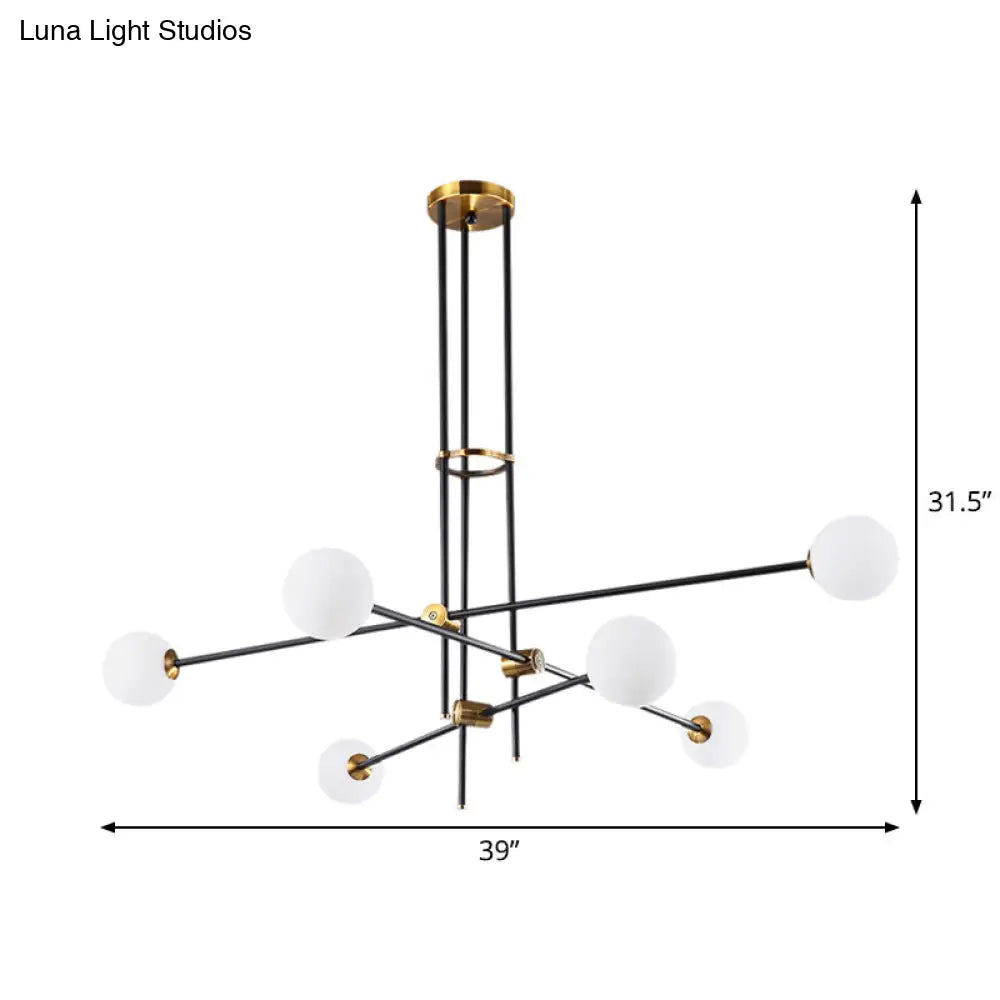 Black Modern 3-Arm Chandelier with Glass Shades - 6 Bulb Ceiling Pendant