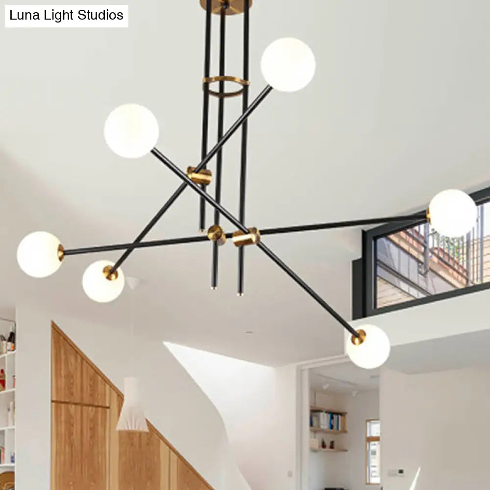 Black Modern 3-Arm Chandelier with Glass Shades - 6 Bulb Ceiling Pendant